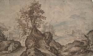 Paesaggio Roccioso con Città in Lontananza da Unknown