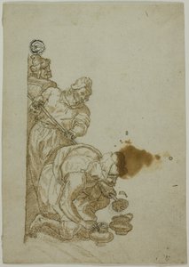 Tre uomini, uno chinato sui vasi da Unknown