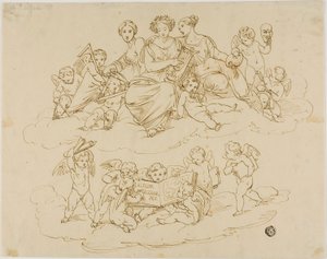 Tre Muse (Urania, Terpsichore e Talia) con Putti da Unknown