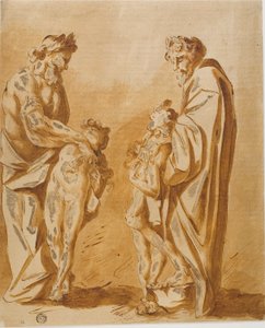 Due vedute di una statua antica