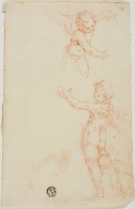 Due putti alati, uno in volo da Unknown