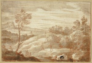 Paesaggio boscoso con figure