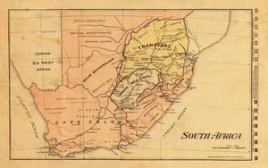 Mappa del 1899 del Sudafrica durante la Seconda Guerra Boera (incisione a colori) da Unknown artist