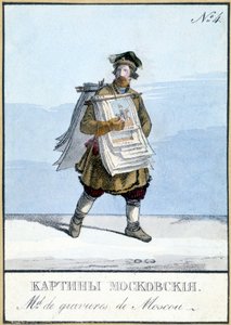 Mercante di incisioni di Mosca nel XIX secolo. Illustrazione del XIX secolo