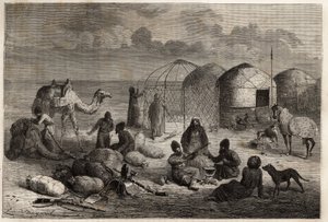Campo turcomanno al confine tra Turkestan e Persia. Incisione per illustrare la storia di Henri de Blocqueville 