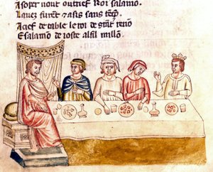 Una scena di banchetto: un re e i suoi ospiti - Miniatura dal codice 