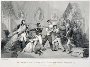 Una guardia del corpo salvata da una guardia nazionale (29 luglio 1830) - in "Fasttes de Gardes nationales de France" da Unknown artist
