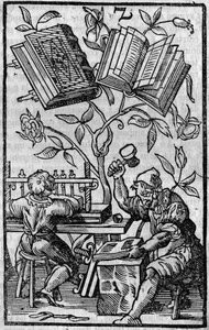 Un laboratorio di rilegatura nel Medioevo da Unknown artist