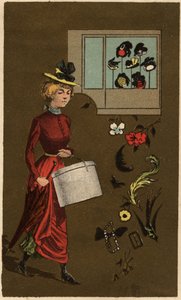 Una donna borghese che porta una cappelliera, cromolitografia anonima, fine XIX secolo. da Unknown artist