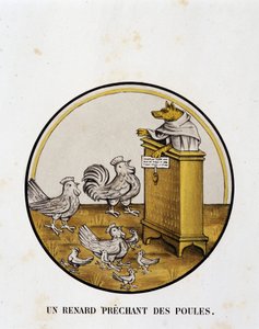 Una volpe predicante alle galline (romanzo di Renart) - caricatura religiosa, Limoges da Unknown artist