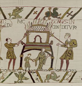Una casa viene bruciata dai Normanni, Arazzo di Bayeux da Unknown artist