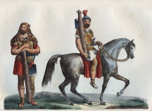 Un littore militare e un littore militare della cavalleria - incisione da "Usi e Costumi di Tutti i Popoli dell