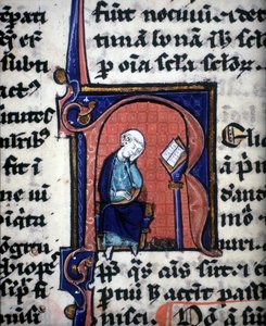 Una lettera miniata "R" che rappresenta un saggio, tratta da un manoscritto di Aristotele da Unknown artist