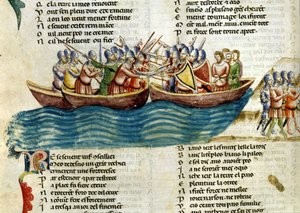 Una battaglia navale. Miniatura del XIII secolo