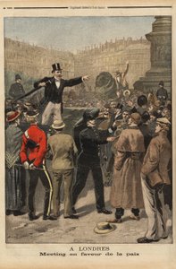 Un incontro di pace a Transvaal, Trafalgar Square, Londra. Incisione in "Le petit journal" 8/9/1899. Collezione Selva da Unknown artist