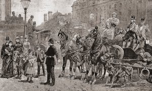 Un poliziotto ferma il traffico in un incrocio affollato per permettere ai pedoni di attraversare la strada, Londra, Inghilterra da Unknown artist