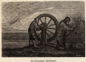 Un traslocatore in Estonia. Disegno di Henriet per illustrare il suo viaggio nelle province baltiche russe nel 1851-54. Incisione in "Le tour du monde", a cura di Edouard Charton da Unknown artist