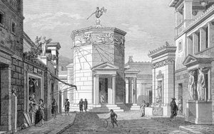 Una strada di Atene. Incisione del 1877 da Unknown artist