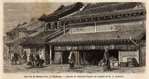 Una strada di Benten Tori, con animazione di passanti e portatori, un antico villaggio di pescatori dove la dea del mare Benten era onorata, ma questo villaggio è stato annesso dallo sviluppo urbano di Yokohama; un tori, non è una porta sacra che annuncia da Unknown artist