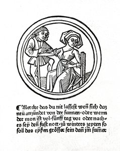Sanguinamento di una donna. Xilografia in ""Buch de Surgery"" di Hyeronimus Braunschweig. Strasburgo 1497