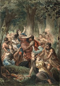 Il ratto delle Sabine da parte dei Romani. Incisione del 1881 in "El Culto de la Hermosura" di Juan Justo Huguet, Molinas Hermanos editores