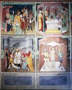 Adorazione dei Magi, circoncisione, scherno, flagellazione, Vita di Cristo (XV secolo), affreschi, Cappella di San Sebastiano, Villard-de-Lans, Rodano-Alpi, Francia