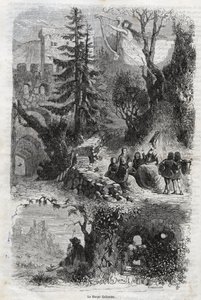 Arpa eolia - strumento musicale suonato dal vento - incisione del 1860