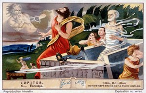 Esculapio muore, fulminato da Giove, per aver resuscitato i morti - Cromolitografia Oxo, prodotta da Liebig da Unknown artist