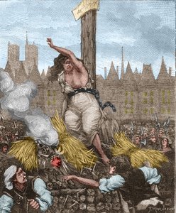 Affare dei Veleni: Catherine Deshayes, moglie Monvoisin e soprannominata La Voisin (1640-1680) fu messa sul patibolo, seduta e legata con ferro; giurò e respinse la paglia - in 