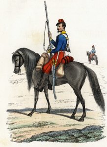 Cacciatore africano a cavallo, reggimento formato nel 1831 e presente in Algeria nel 1832. In 
