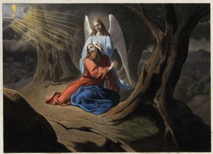 Agonia nel giardino - Preghiera di Cristo nel Giardino degli Ulivi (incisione anonima del XIX secolo) da Unknown artist