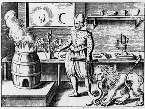 Alchimia - La fiamma - Incisione del 1659 in "L