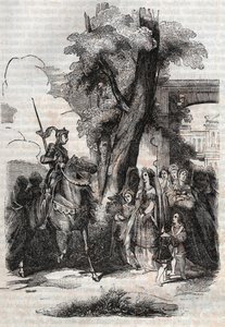 Alcina e la sua corte vengono a salutare Ruggiero - incisione del 1851 dal poema Orlando furioso (1516) di Ludovico Ariosto, edizione tradotta dall
