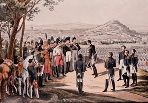 Alleati della Prussia sotto Schwartzenberg sconfiggono i francesi sotto Marmont/Mortier (incisione) da Unknown artist