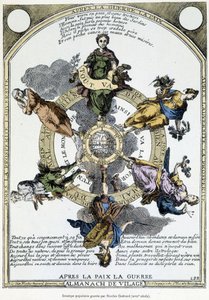 Almanacco di villaggio "Dopo la guerra, la pace, dopo la pace, la guerra": armadio tenuto in campagna e progettato in un senso di dolce filosofia per risvegliare nelle masse lo spirito di rassegnazione di fronte alle miserie del tempo - XVII secolo da Unknown artist