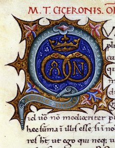Alfabeto: lettera miniata Q.