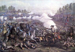 Guerra civile americana (1861 - 1865): Battaglia di Opequon o Terza battaglia di Winchester, Virginia 19 settembre 1864. Incisione del XIX secolo da Unknown artist