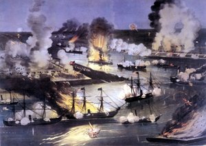 Guerra civile americana (1861-1865): battaglia navale sul Mississippi da Unknown artist
