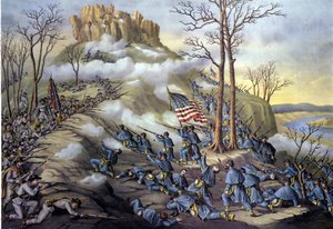 Guerra di secessione americana o guerra civile (1861-1865): 23/11/1863, battaglia di Lookout Mountain in Tennessee, un assalto noto oggi come la battaglia sopra le nuvole a causa della nebbia che permise alle truppe federali di avanzare più velocemente. In da Unknown artist