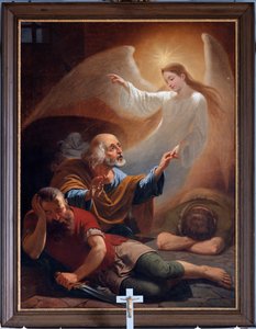Un angelo libera San Pietro dalla prigione, disegnato da F. Devigne (?)