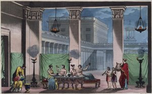 Antica Grecia - Il Triclinium - incisione da "Usi e Costumi di Tutti i Popoli dell
