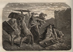 Antica Roma - Punizione di Tarpeia - incisione da Unknown artist