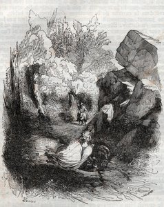 Angelica fuggendo dal vecchio eremita - incisione del 1851 da 
