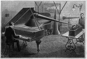 Apparecchio per registrare un pezzo di pianoforte con il fonografo, un