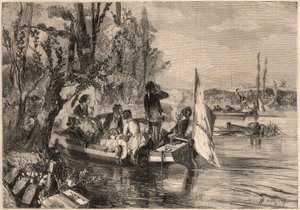Intorno a Parigi nel 1857. I canoisti ad Asnières. Incisione in 