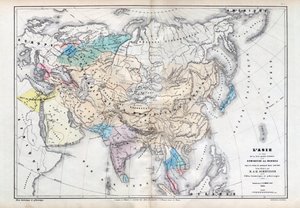 Asia al tempo della massima estensione del dominio mongolo sotto il regno di Qubilai (Kubilai Khan) (1260-1294) - Mappa preparata da M J-H Schnitzler, Atlante Storico e Pittorico 1857 da Unknown artist