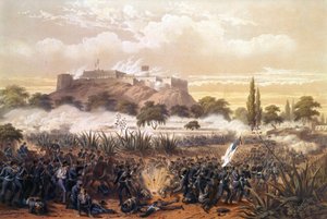 Assalto di Chapultepec nel settembre 1847 durante la guerra tra Stati Uniti e Messico. Incisione del 1850.