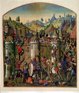Attacco al castello di Filippo Augusto con vista su Parigi e le forche di Montfaucon durante la guerra dei cent