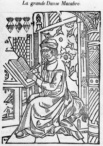 Autore della grande danza macabra scrivendo.