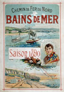 Bagni di mare: Boulogne-sur-Mer, Le Tréport - Poster pubblicitario della Ferrovia del Nord
